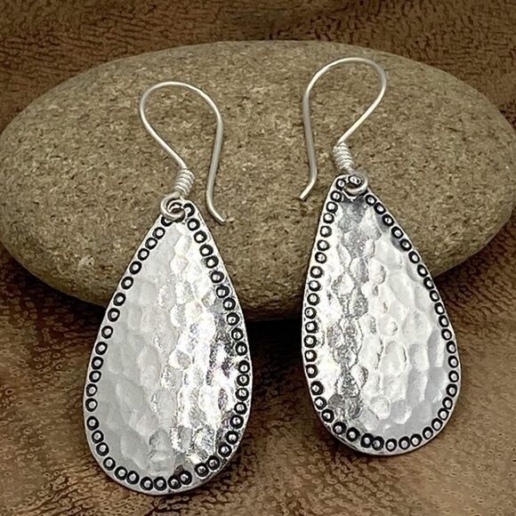 Handmade Hammered Sterling Silver Artisan Earrings - Picture 1 of 5